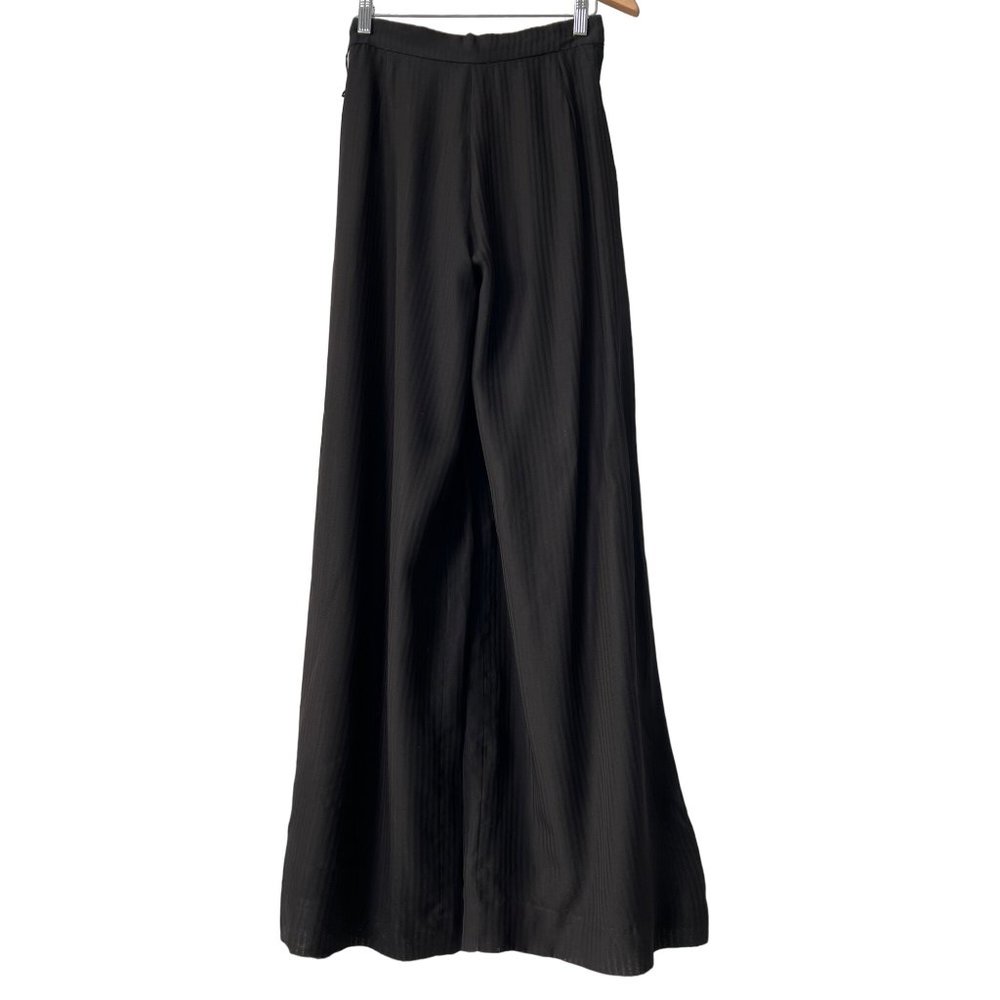 Vintage 80s Suzy Perette Pinstripe Wide Leg Pants Womens 10 Black Flowy Retro